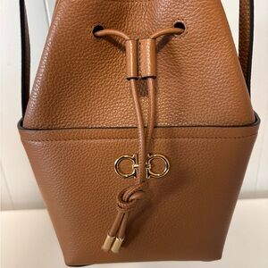 Salvatore Ferragamo brown leather crossbody bucket bag